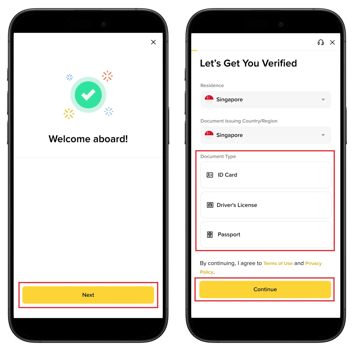 Binance registration complete and KYC start screen