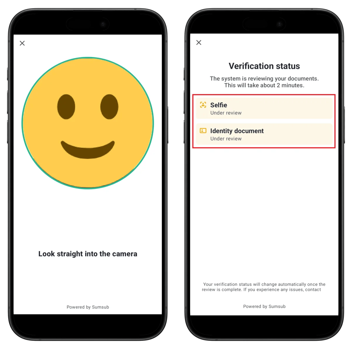 BingX selfie capture and review screen