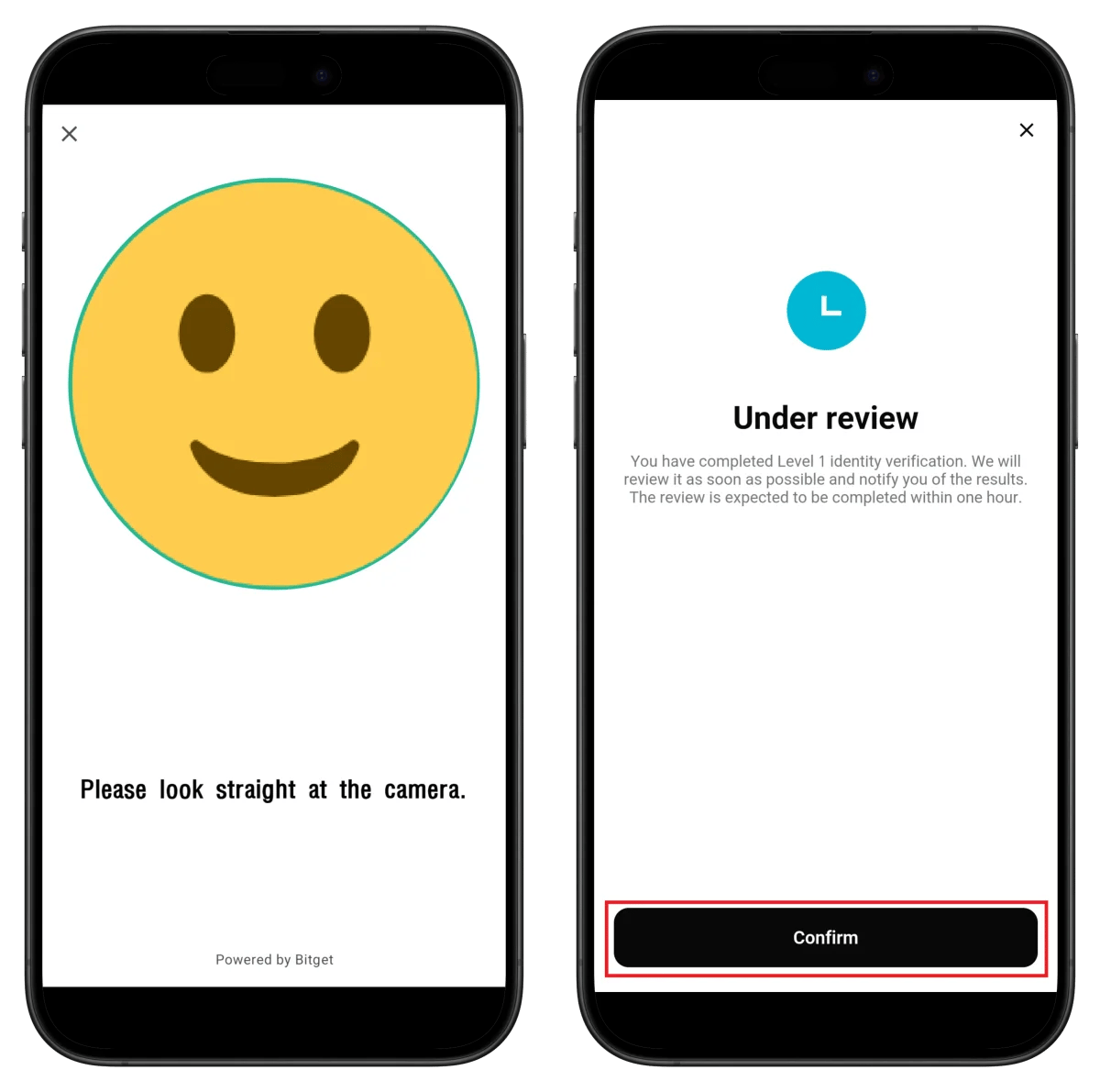 Bitget facial recognition and review screen