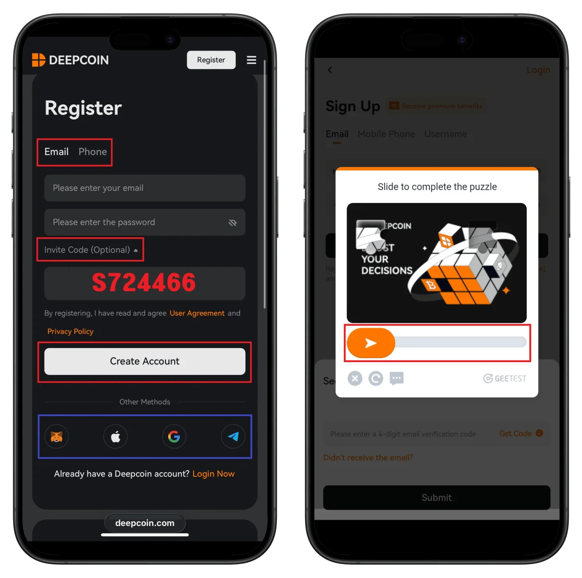 Deepcoin Email Entry