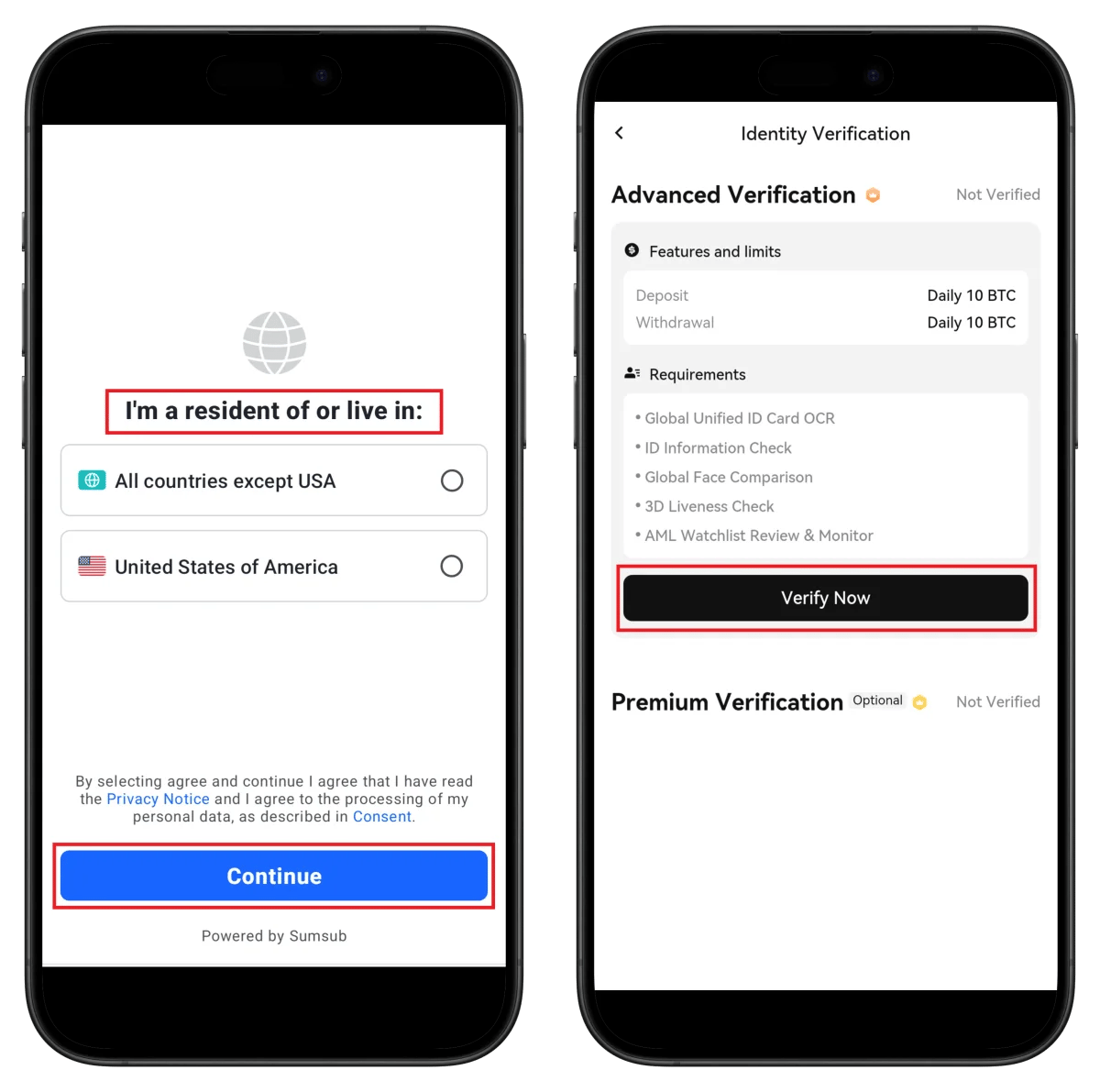 Deepcoin Country Selection
